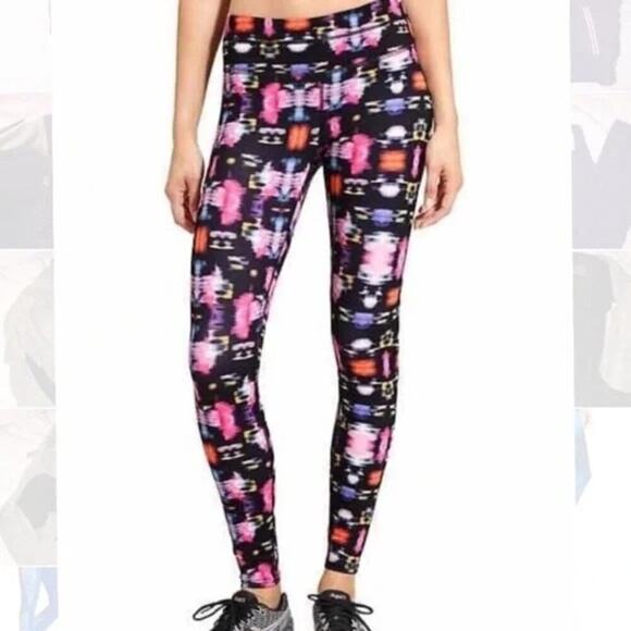 Athleta Freedom Sonar Multicolor S Abstract Leggings Black Pockets Running - Picture 1 of 7